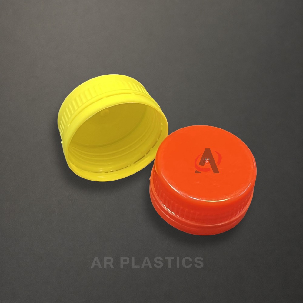 46 Mm 3 Star Cap - Plastic, 46 Mm , Yellow, Red, White Colors | Customizable Screw Cap For Bottles With High Strength And Lightweight Design