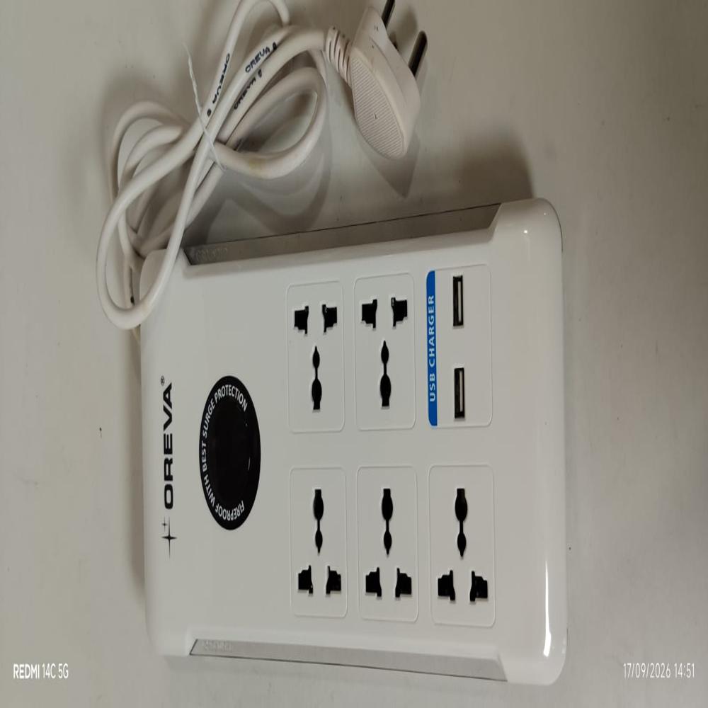 OREVA Power Link 5 Socket Surge Protector | Extension Board with 2 USB Ports
