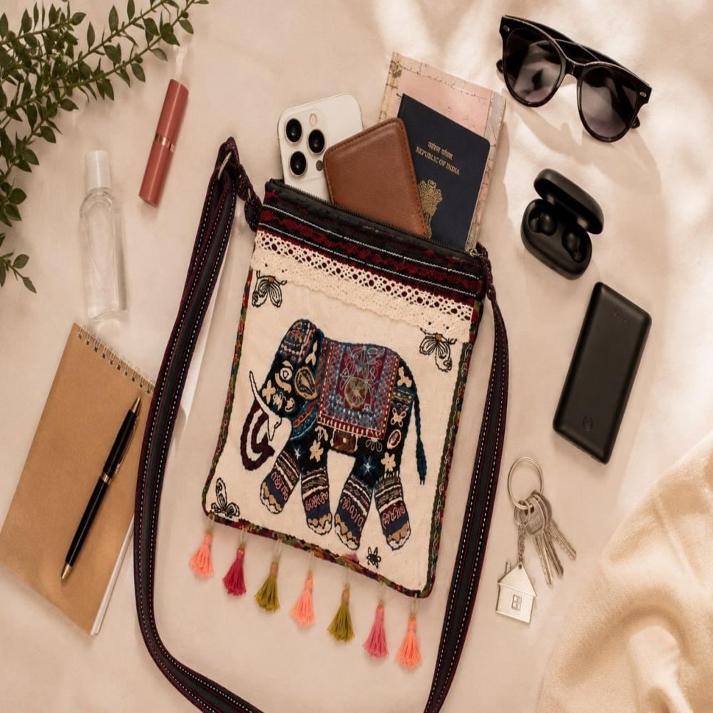 Elephant Print Woven Sling Bag