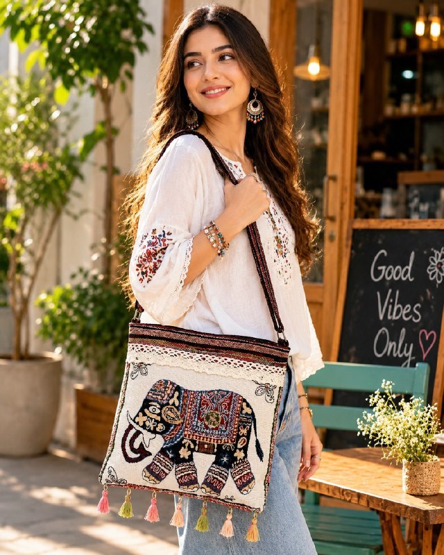 Elephant Print Woven Sling Bag
