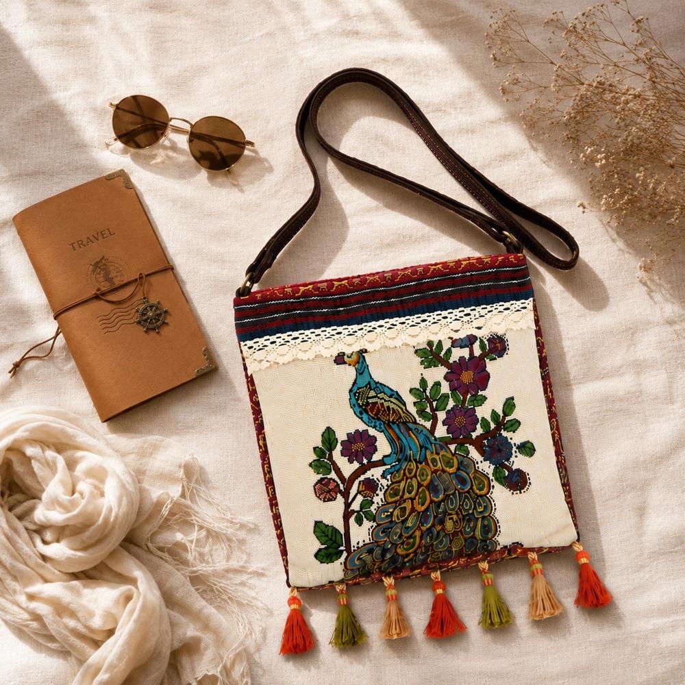 Elephant Print Woven Sling Bag