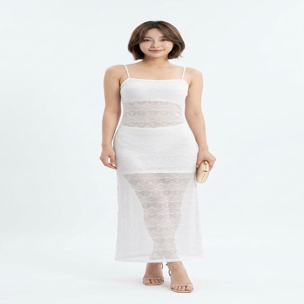 Export Surplus Womens White Lace Bodycon Maxi Dress - Bust Size: 12 Inch (In)