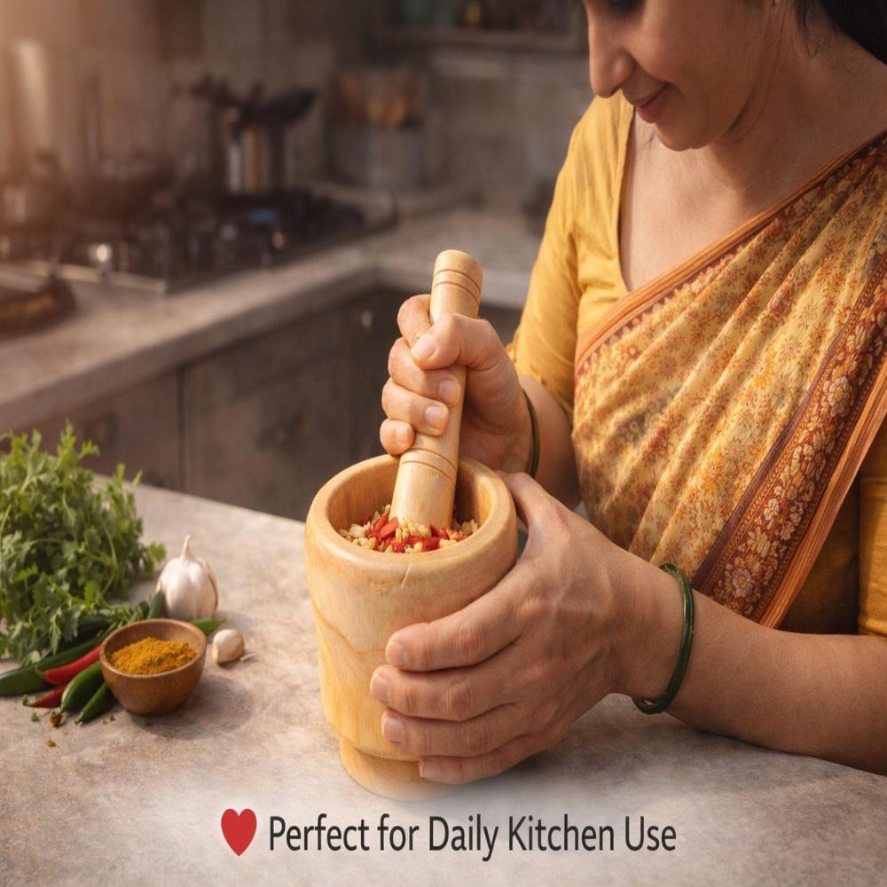 Wooden And Pestle Set