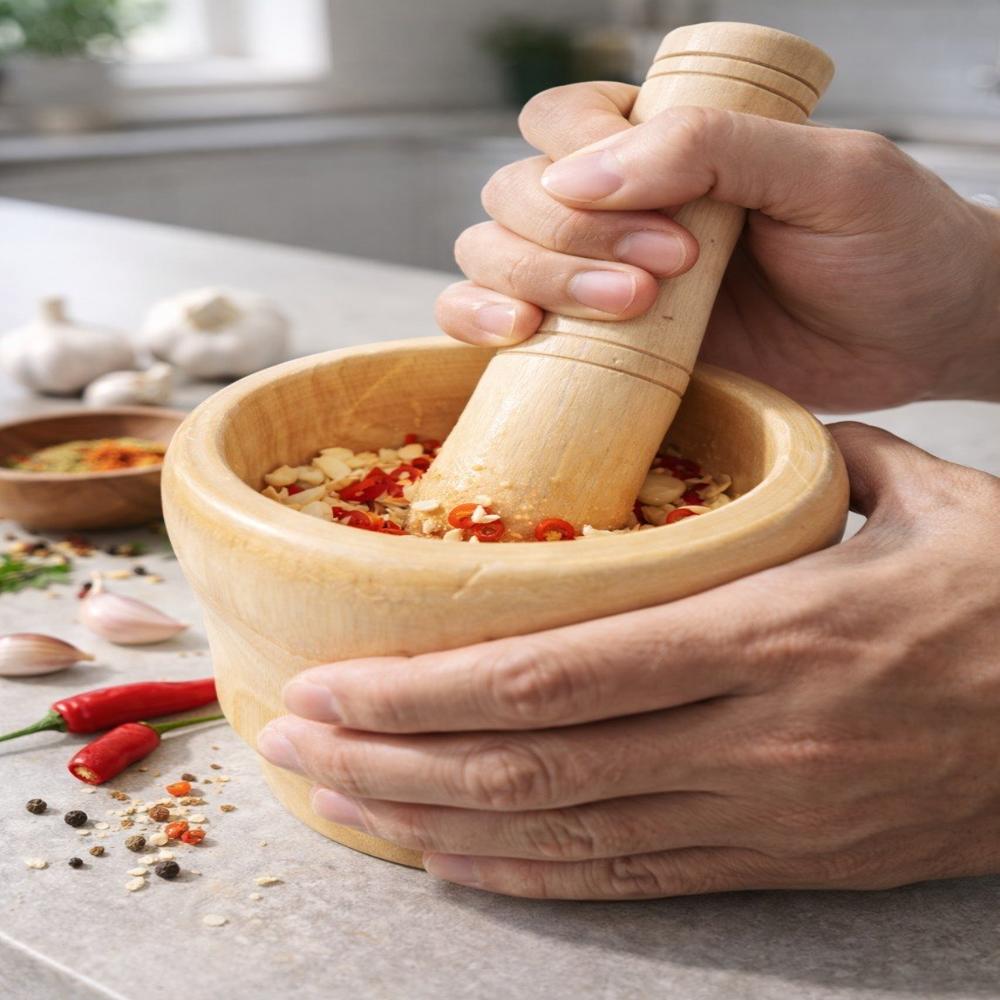 Wooden And Pestle Set