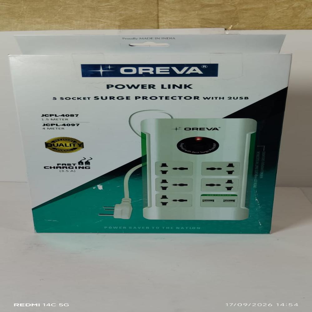 OREVA Power Link 5 Socket Surge Protector Extension Board | Industrial Extension Board