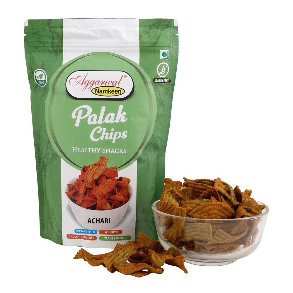 Palak Achari Chips - Baked Palak Snack | 24 Days Shelf Life, Convenient Bottle Packaging