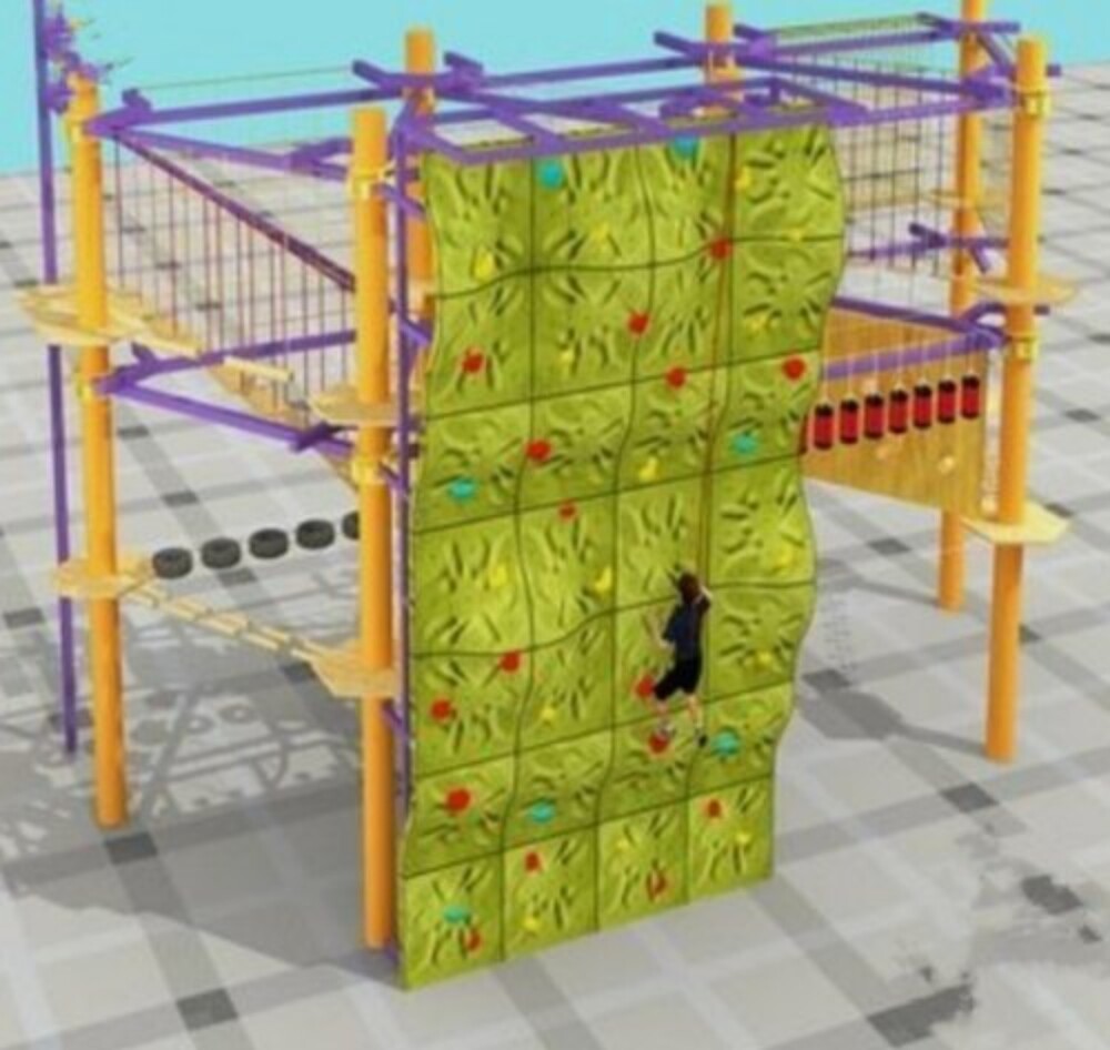 High Rope Course With Climbing Fiber Wall