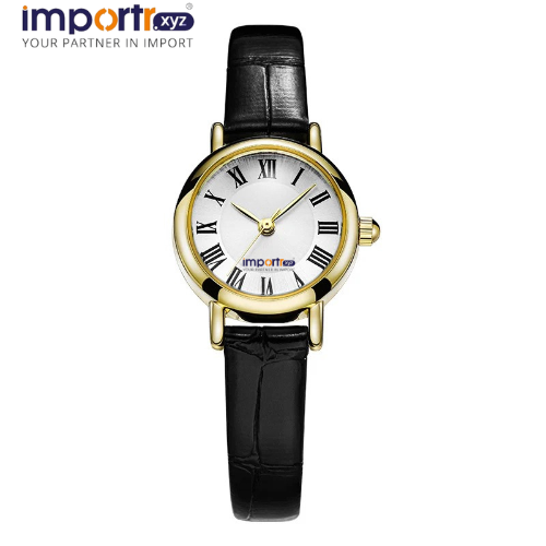 Women'S Round Dial Leather Strap Quartz Watch - Color: Brown
