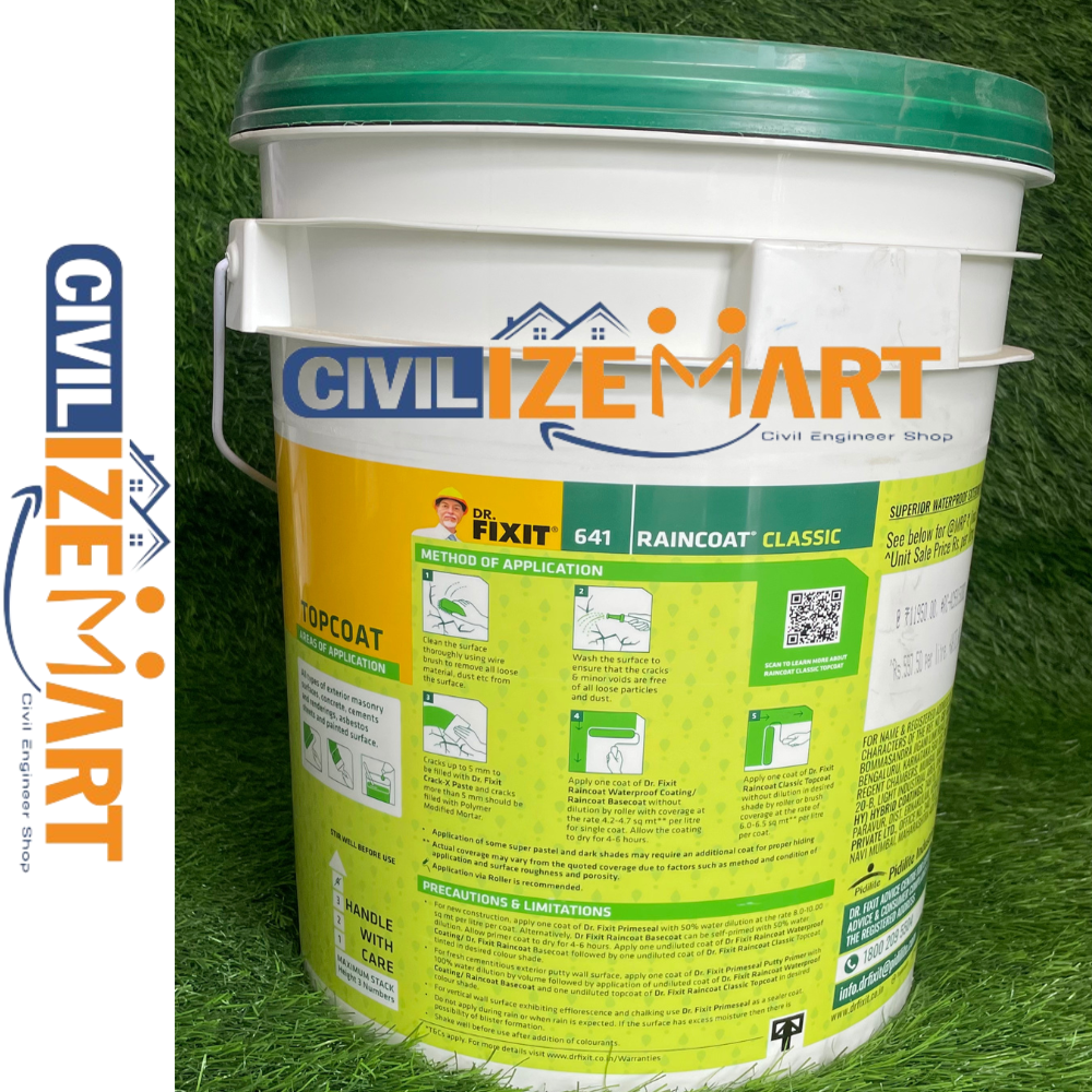 Dr. Fixit Raincoat Topcoat Waterpoofing - Application: Exterior Walls / Concrete / Masonry / Cement Surfaces
