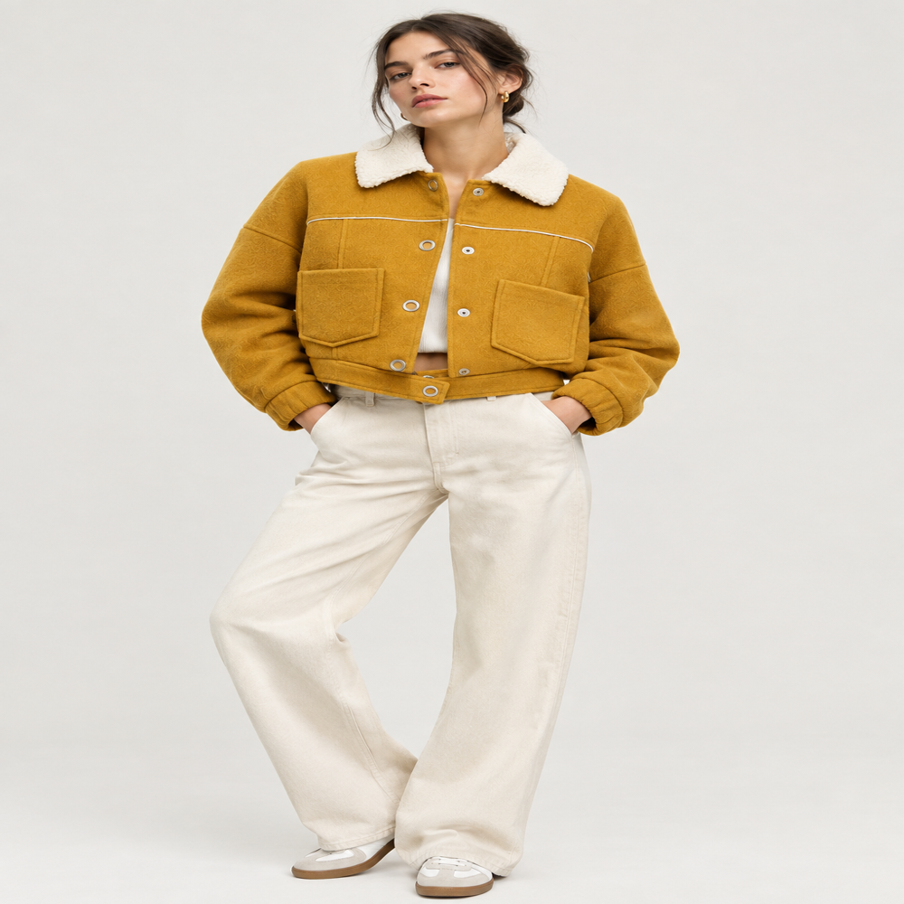 Shearling Collar Cropped Jacket - Age Group: Adults