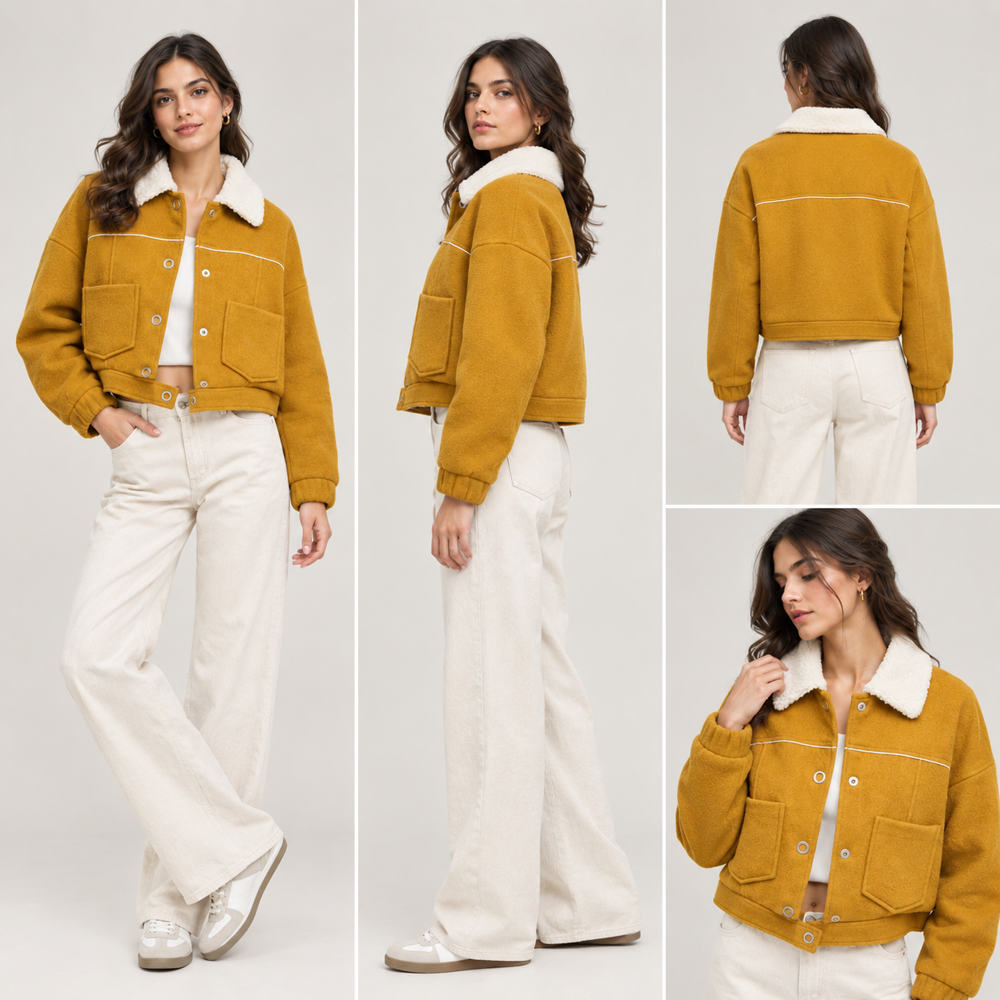 Shearling Collar Cropped Jacket - Age Group: Adults