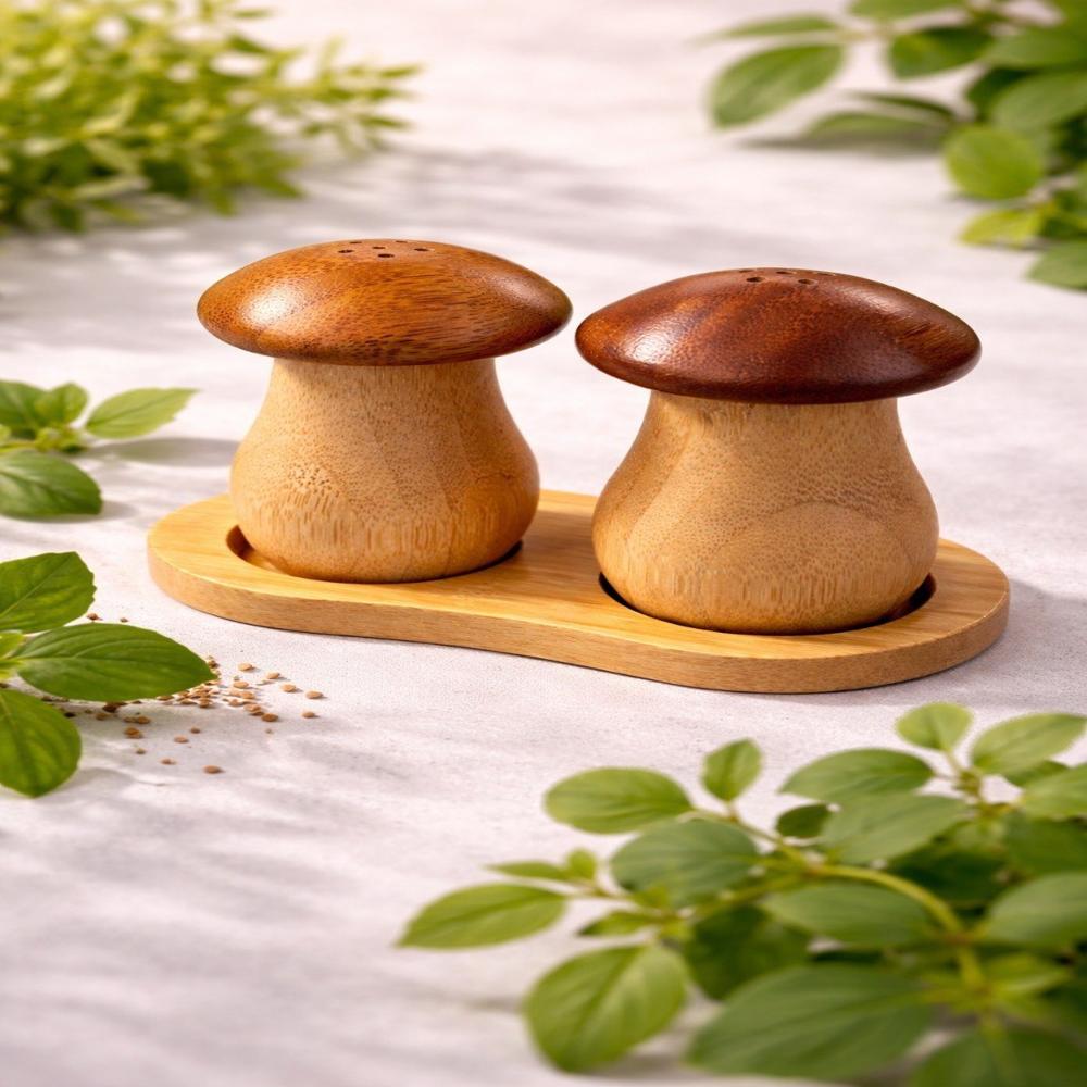 Wooden Mushroom Shape Salt And Pepper Shakers