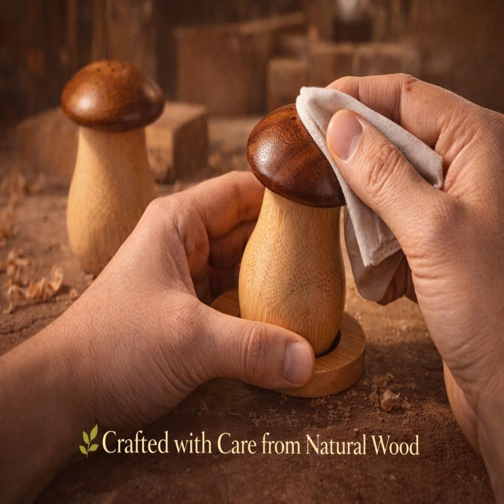 Wooden Mushroom Shape Salt And Pepper Shakers