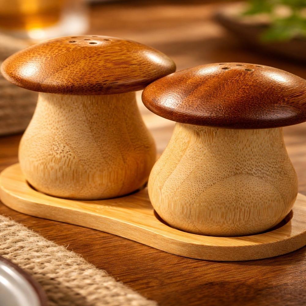 Wooden Mushroom Shape Salt And Pepper Shakers