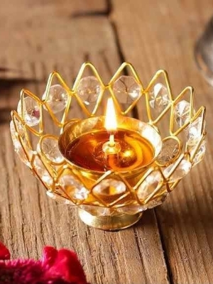 Brass crystal diya