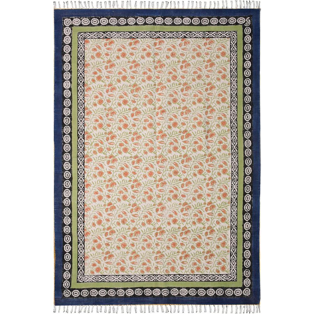 Cotton Floral Rugs Hand Block Printed Handmade Rugs for Home Decor