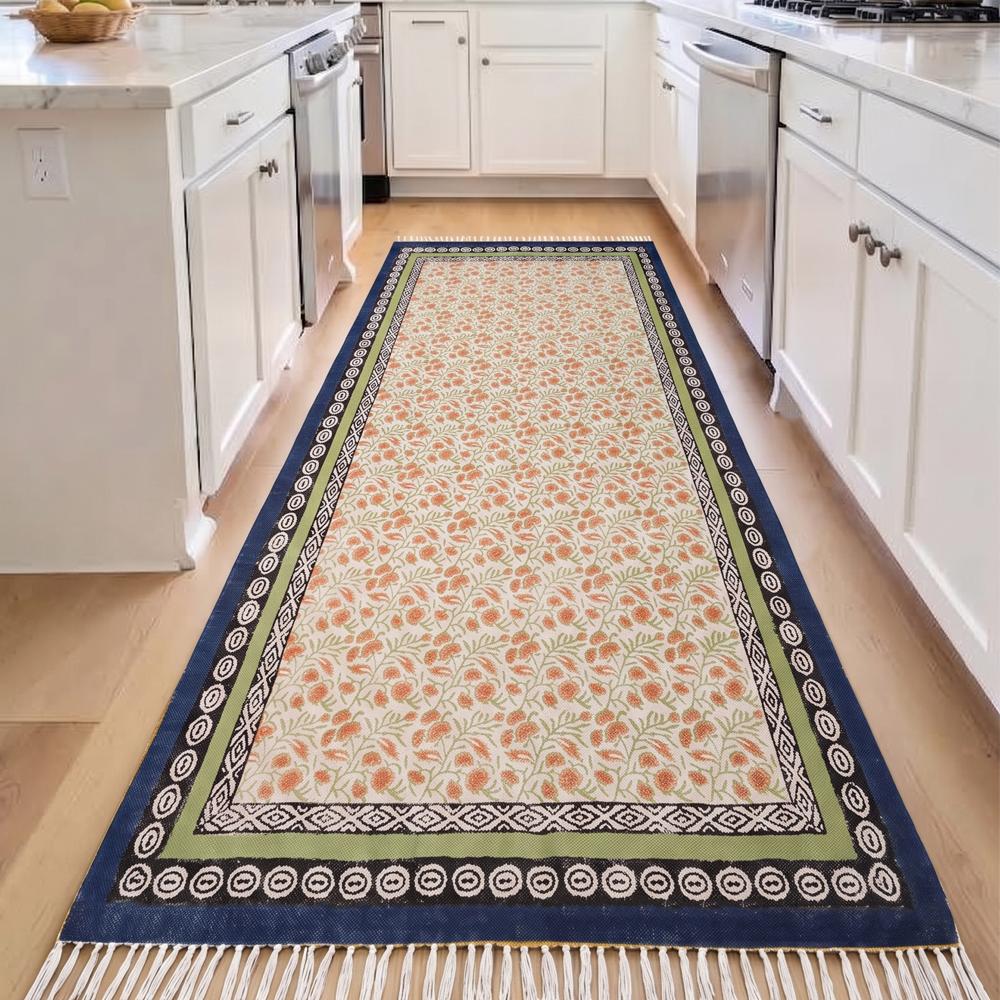 Cotton Floral Rugs Hand Block Printed Handmade Rugs for Home Decor