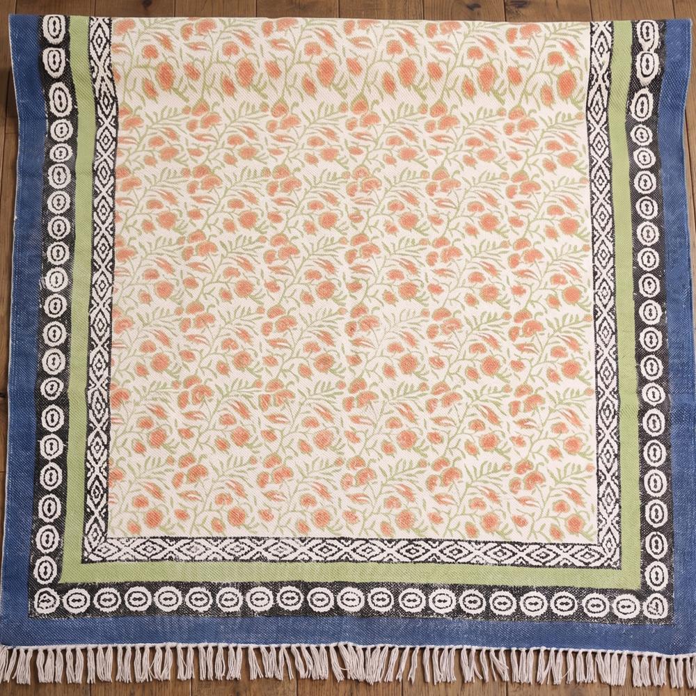 Cotton Floral Rugs Hand Block Printed Handmade Rugs for Home Decor