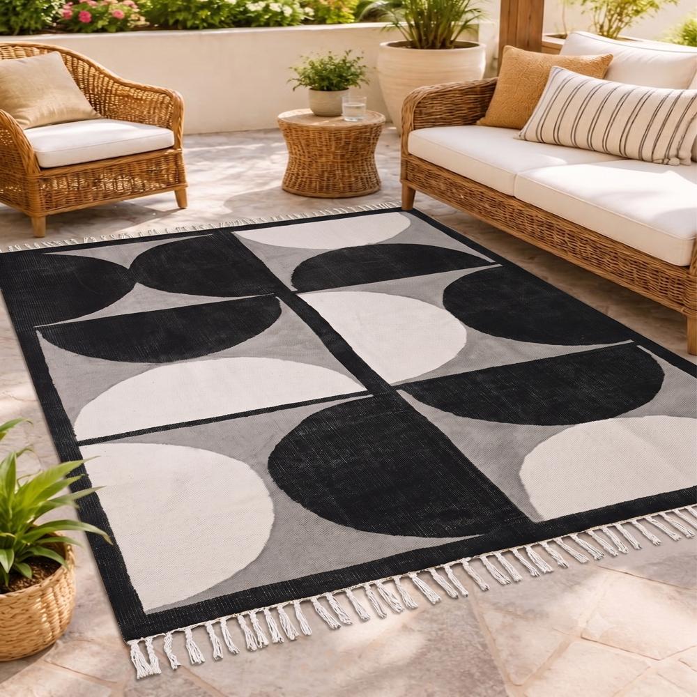 Washable Handmade Cotton Geometric Rug Block Printed Area Rug
