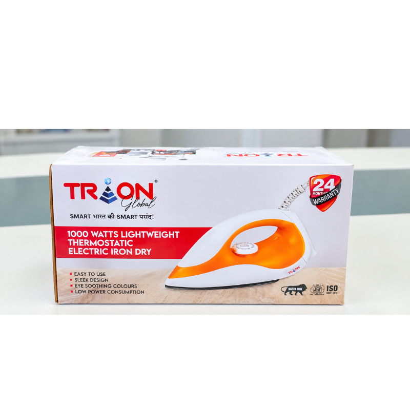 Triion Iron - Black Powder Coated Finish Non-stick Sole Plate | Variable Temperature Control, Ergonomically Designed Handle, Safety Switch, Flexible Cord