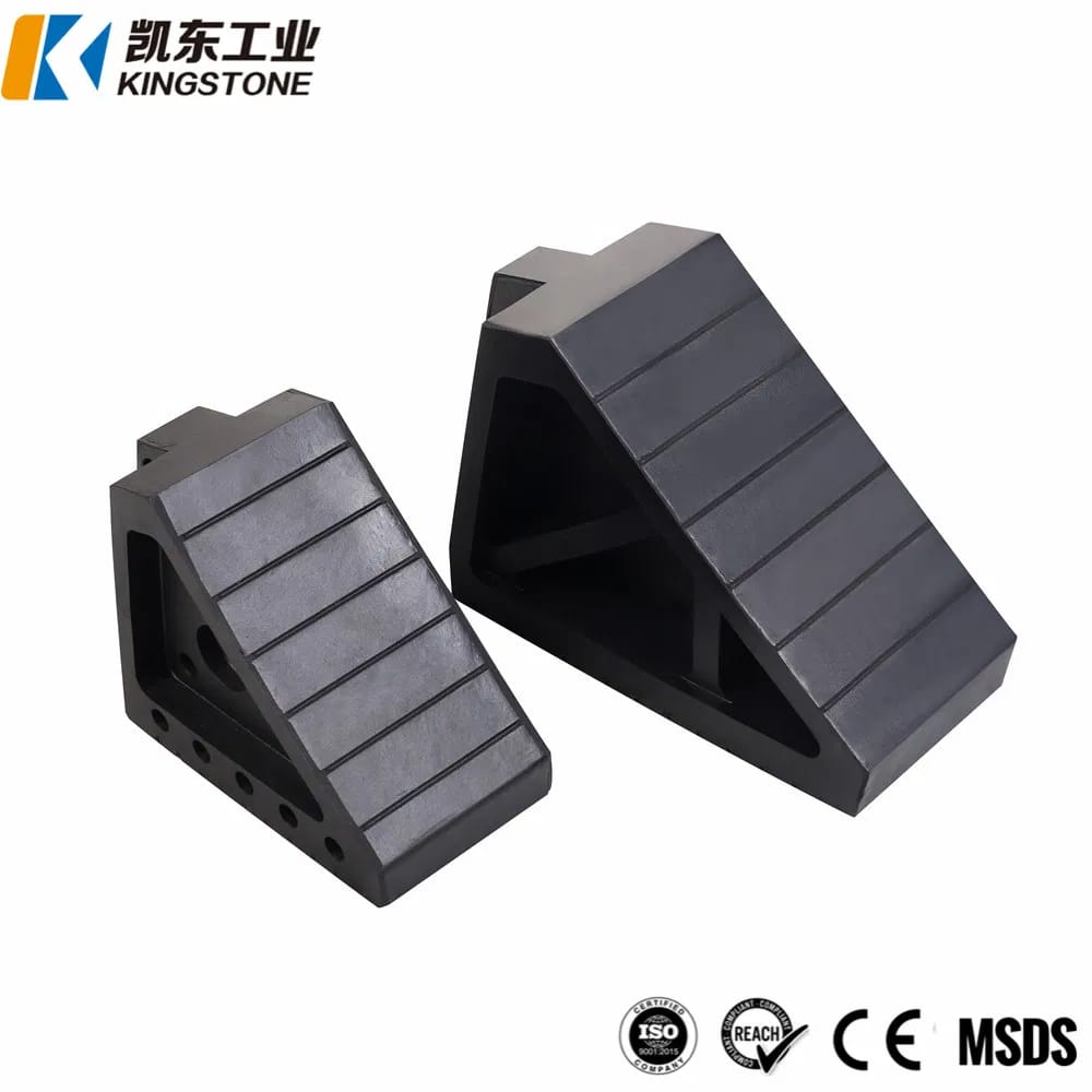 Rubber Wheel Chocks - Rubber Material, 240x160x180 Mm Size, Black Color | Ideal For Blocking Vehicles During Loading And Unloading