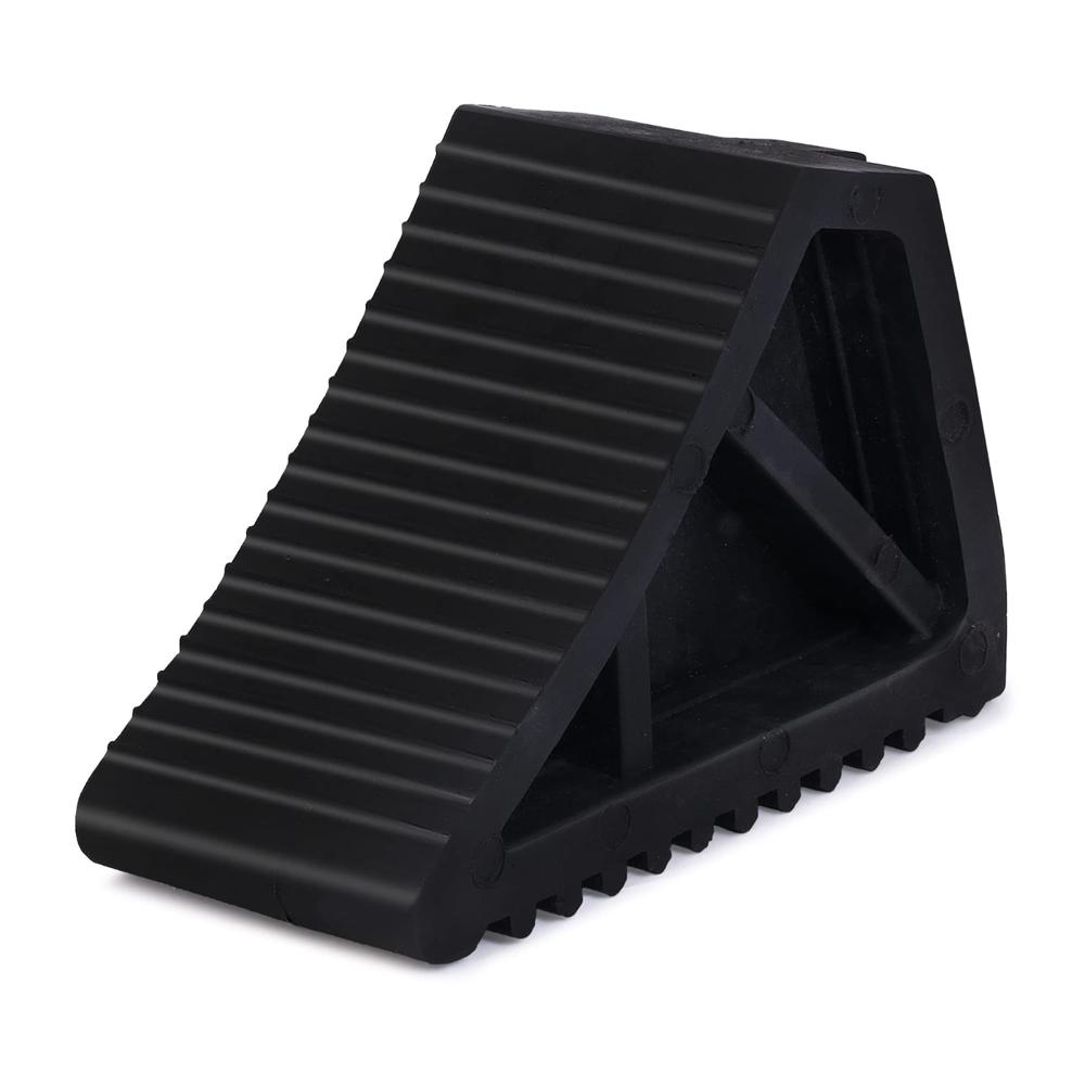 Rubber Wheel Chocks - Rubber Material, 240x160x180 Mm Size, Black Color | Ideal For Blocking Vehicles During Loading And Unloading