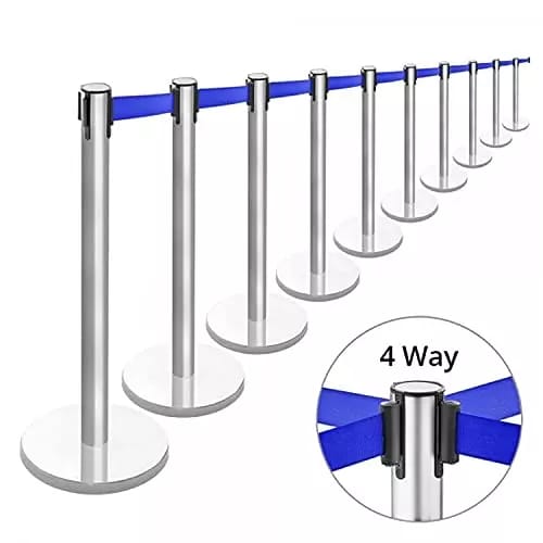 Stainless Steel Queue Manager - Rust-proof Metal Design | Safety Usage With Warranty And Crowd Control Striping