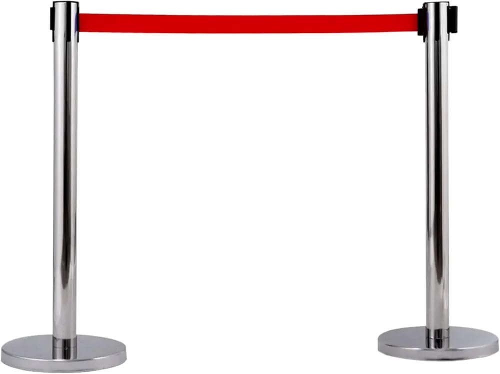 Stainless Steel Queue Manager - Rust-proof Metal Design | Safety Usage With Warranty And Crowd Control Striping