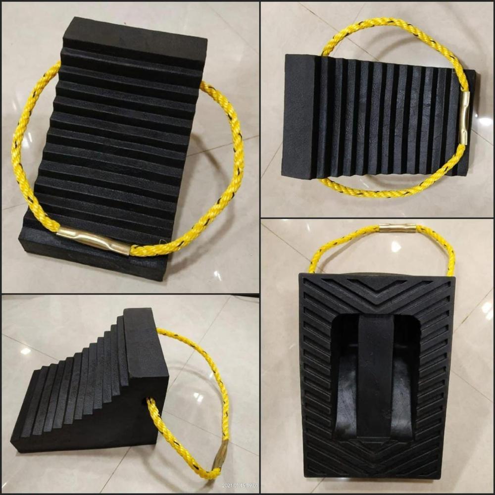 L Shape Rubber Wheel Chock - Sturdy Rubber Material, Black Color | Designed To Prevent Accidental Movement With Tire-hugging Curve