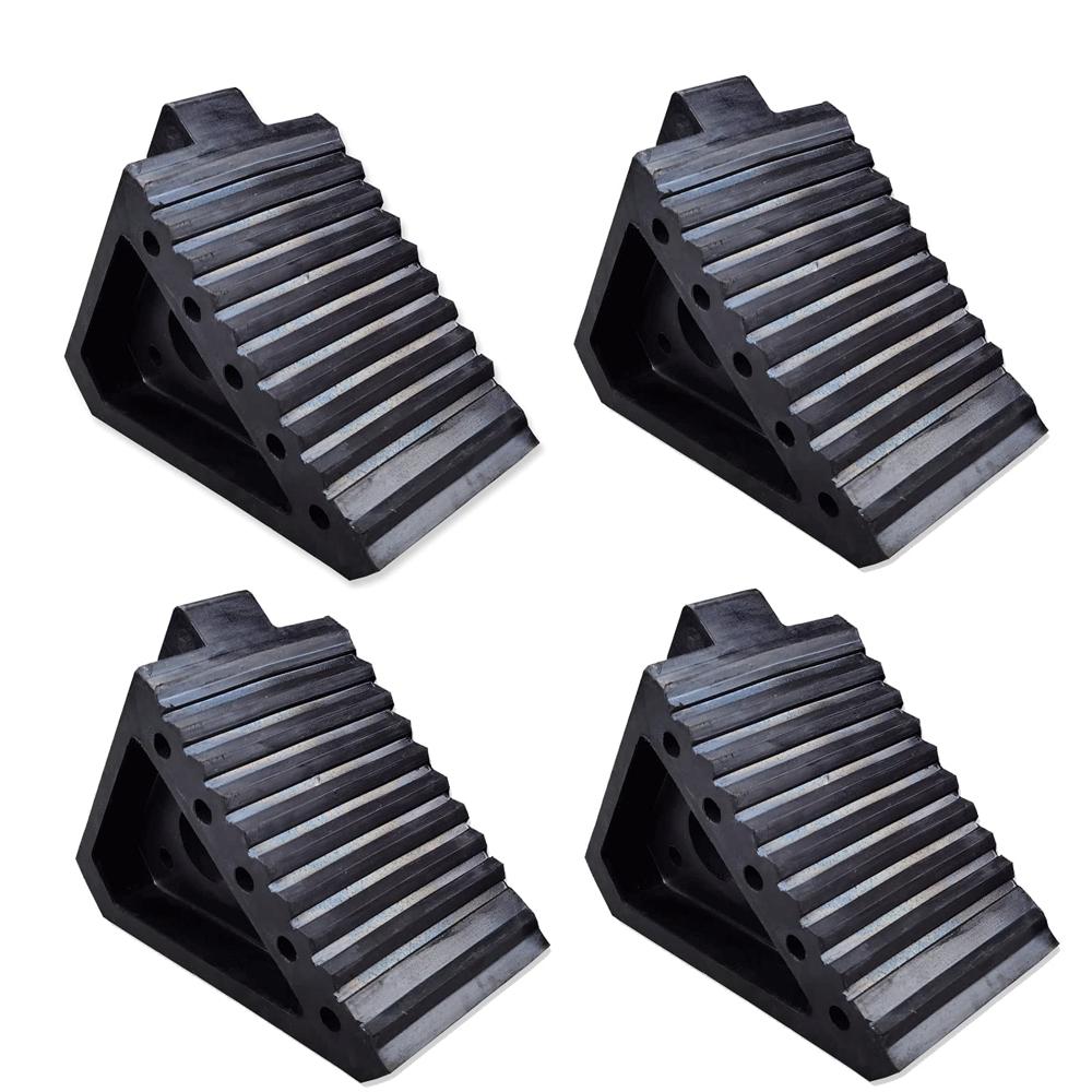 L Shape Rubber Wheel Chock - Sturdy Rubber Material, Black Color | Designed To Prevent Accidental Movement With Tire-hugging Curve
