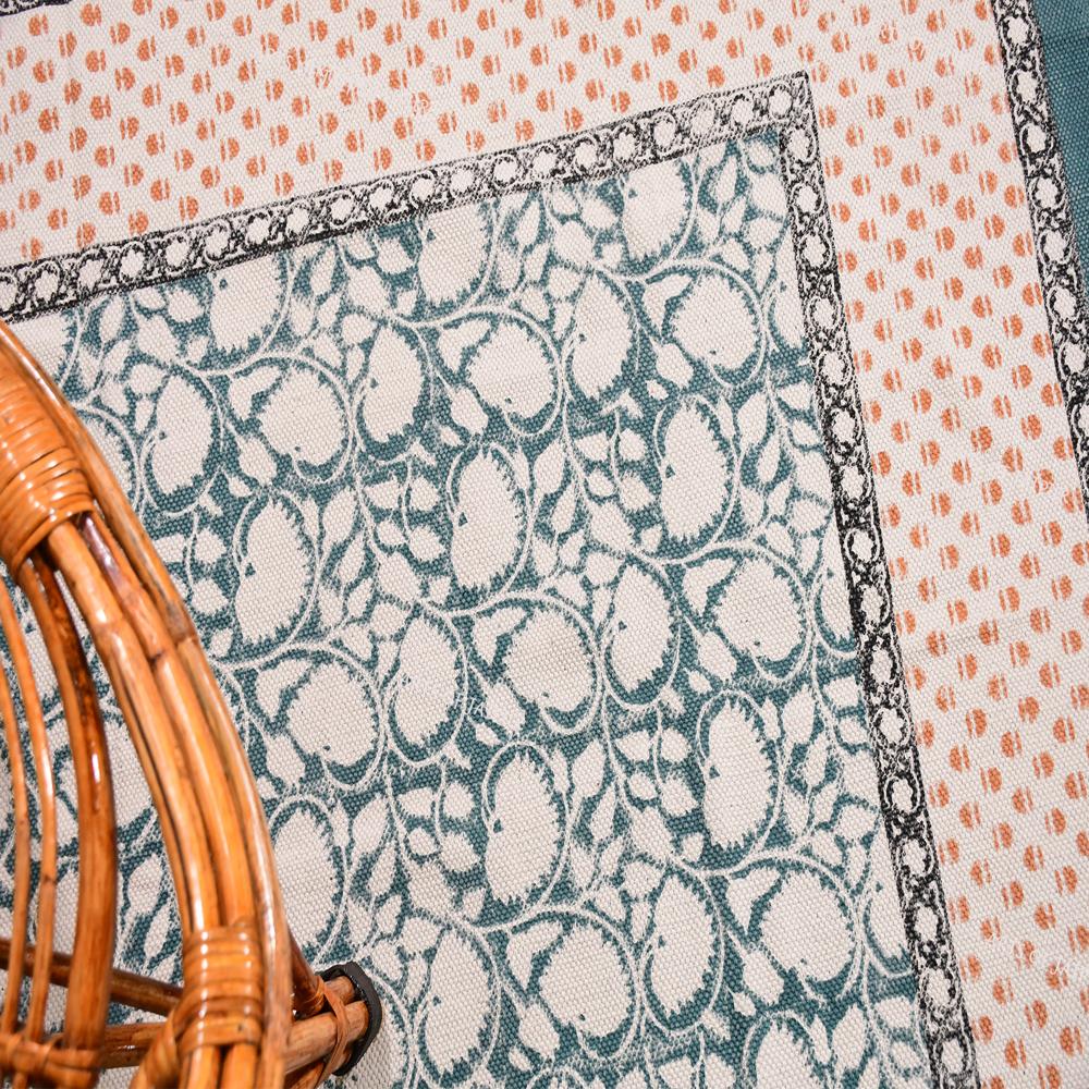 Living Room Cotton Rug Geometric Handmade Washable Area Rug for Bedroom Block Printed Flat Weave