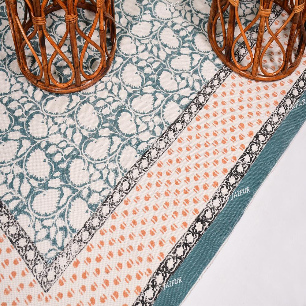 Living Room Cotton Rug Geometric Handmade Washable Area Rug for Bedroom Block Printed Flat Weave