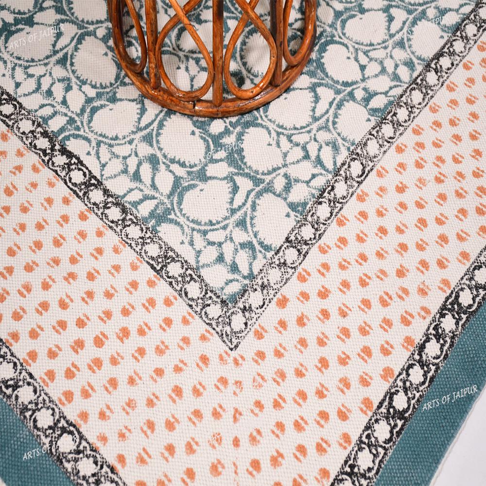 Living Room Cotton Rug Geometric Handmade Washable Area Rug for Bedroom Block Printed Flat Weave