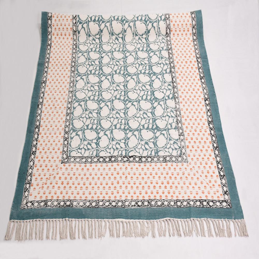 Living Room Cotton Rug Geometric Handmade Washable Area Rug for Bedroom Block Printed Flat Weave
