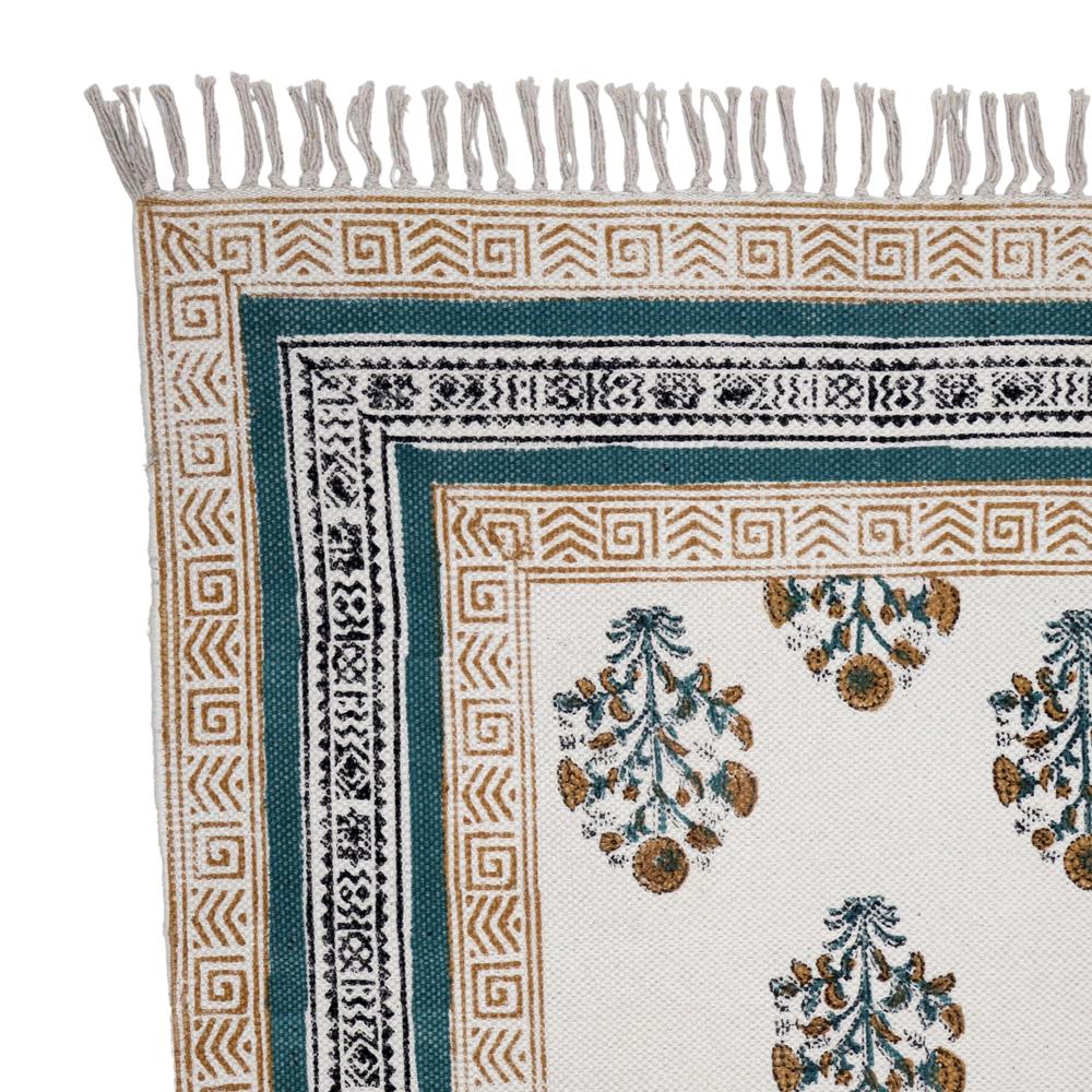 Bedroom Rug Bedside Cotton Rug Handmade Washable Area Rug for Living Room Block Printed Flat Weave