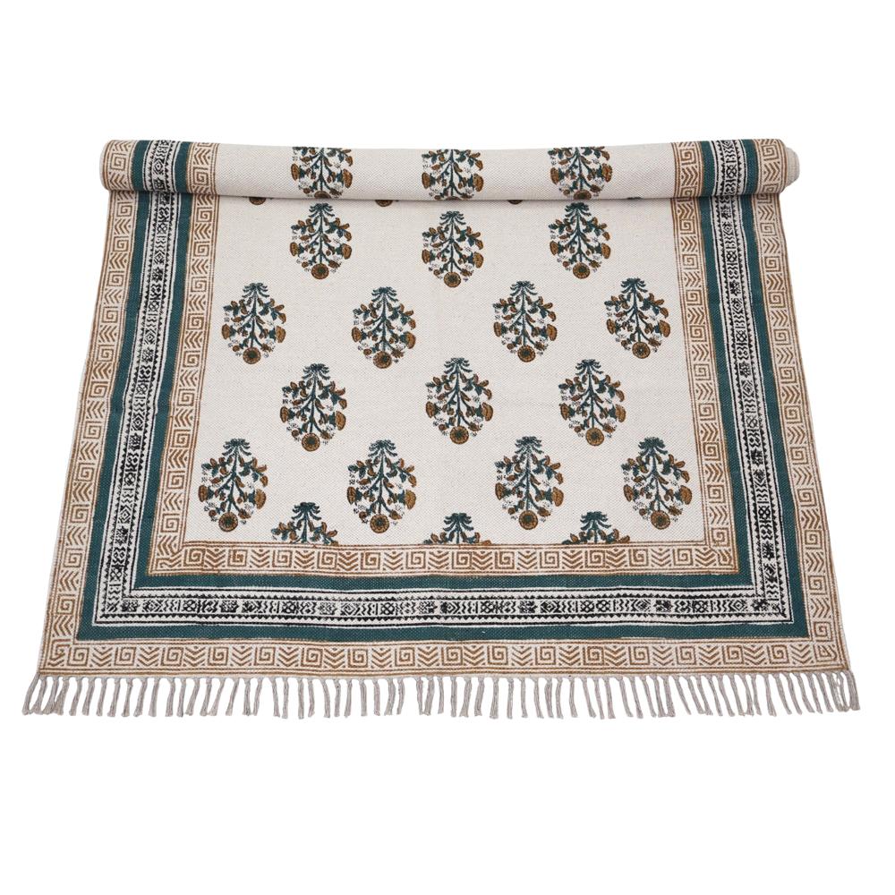 Bedroom Rug Bedside Cotton Rug Handmade Washable Area Rug for Living Room Block Printed Flat Weave