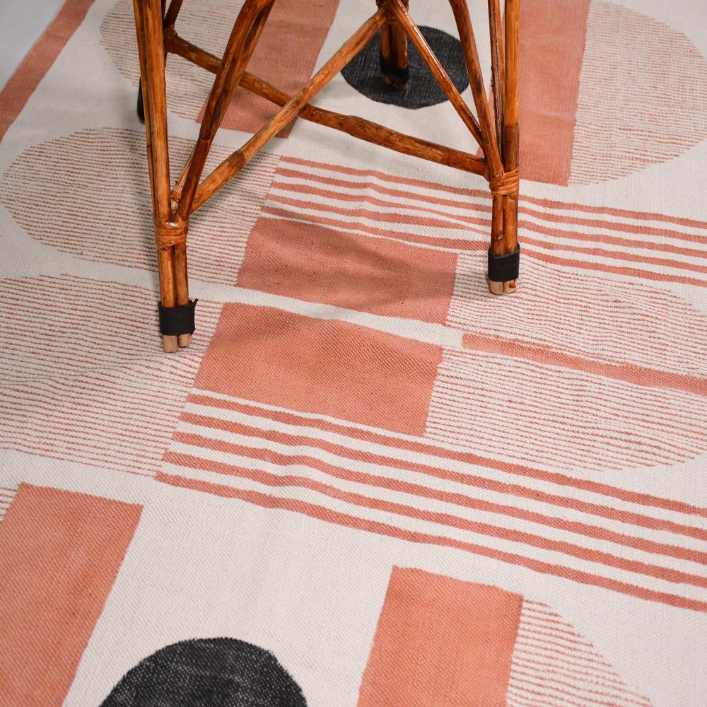 Modern Cotton Rug Handmade Washable Area Rug for Living Room Bedroom Block Printed Flat Weave