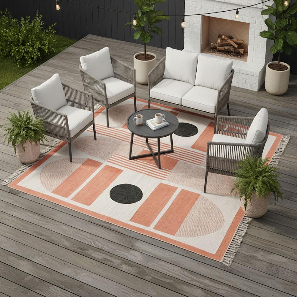 Modern Cotton Rug Handmade Washable Area Rug for Living Room Bedroom Block Printed Flat Weave