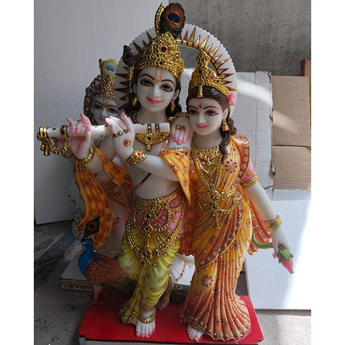 Marble Krishna Radha Ji - Color: Multi-Color With Hand Painted Details