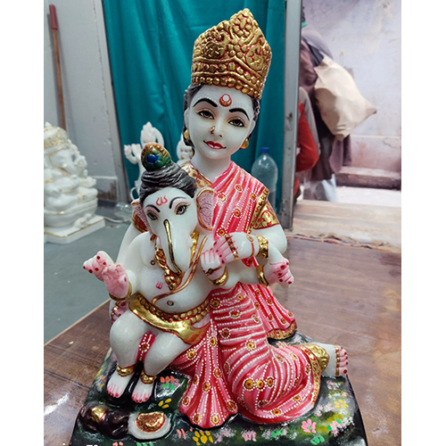 Marble Maa Parvati And Ganesh Ji - Size: 40 Inch