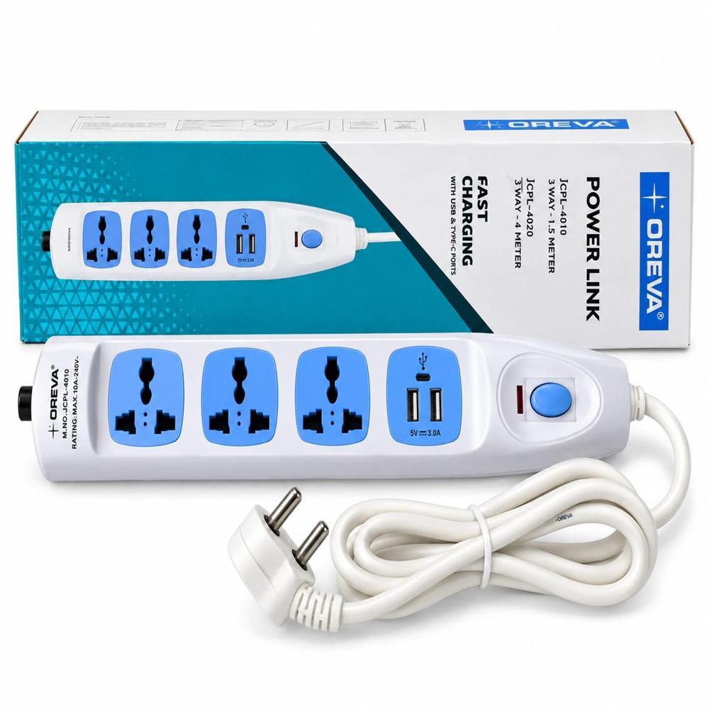 JCPL 4020 USB Fast Charging Extension Board, Multi Plug Board