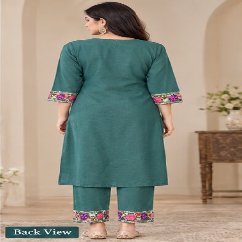 Elegant Teal Floral Embroidered Kurta Pant Set