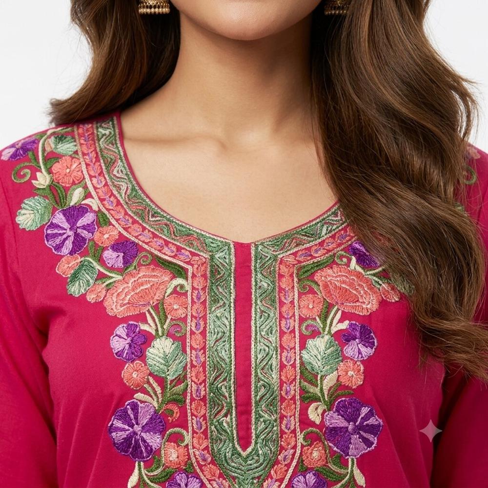 Vibrant Pink Floral Embroidered Kurta Pant Set