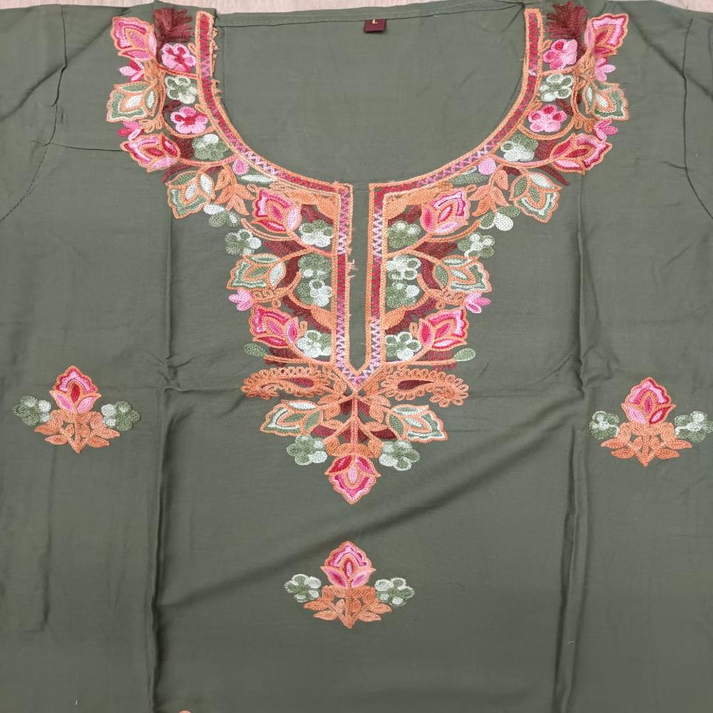 Olive Green Floral Embroidered Kurta Pant Set