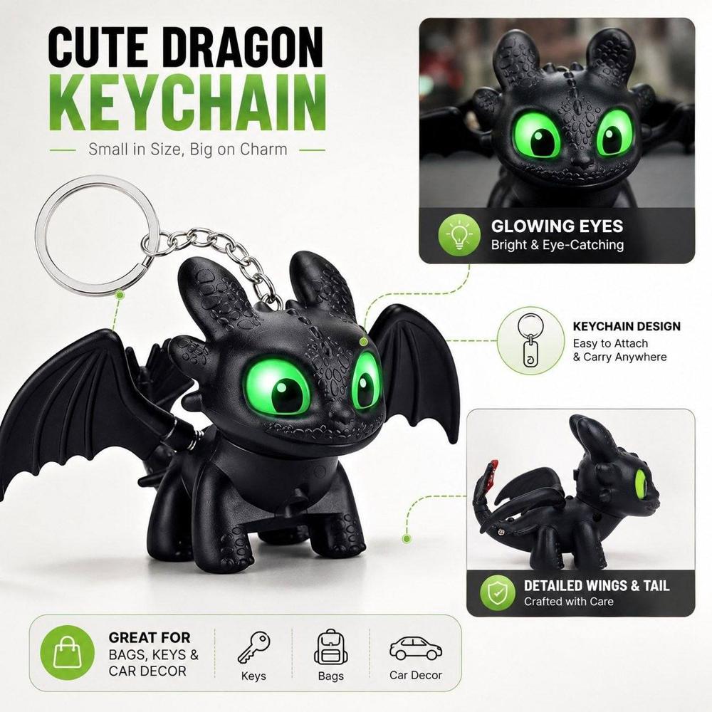 Dragon Character Keychain With Glowing Eyes