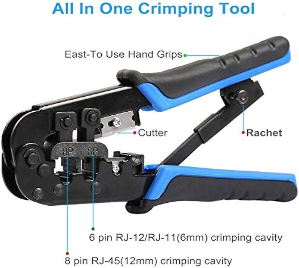 Rj45 Rj11 Network Crimping Tool Kit With Wire Stripper/Cutter & Crimper For Lan Cable - Color: Blue