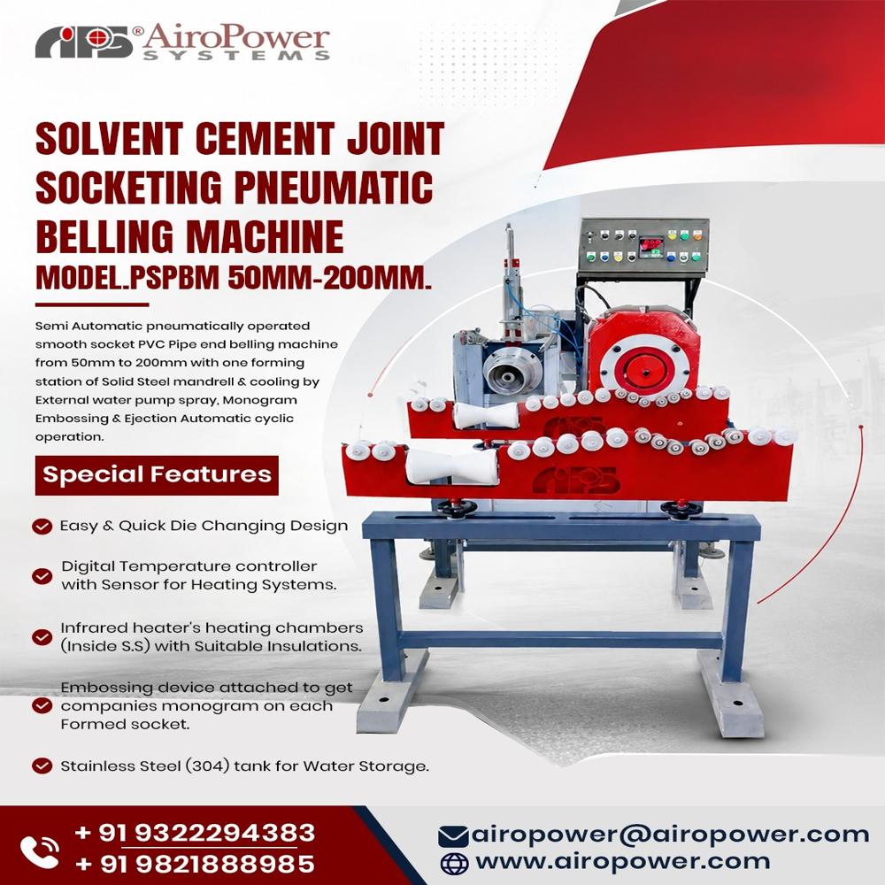 Pspbm 200mm Solvent Cement Joint Socketing Pneumatic Belling Machine - Mild Steel, 3200x1100x1570 Mm, Blue & White | Pneumatic Controls, Electric Infrared Heater, Mechanical Pipe Centering