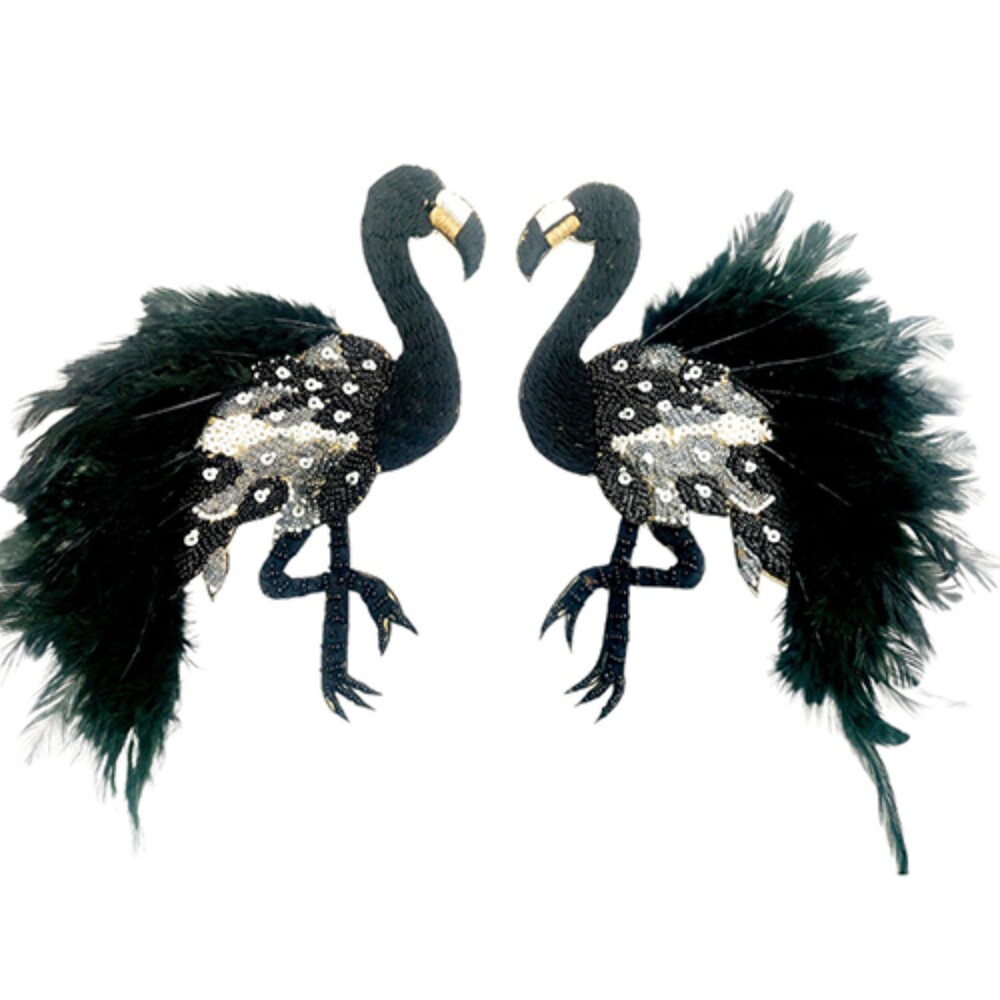 Embroidered Swan Sequin Patch - Color: Black