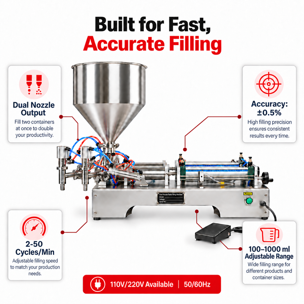 Paste Filler Machine Double Head Pneumatic