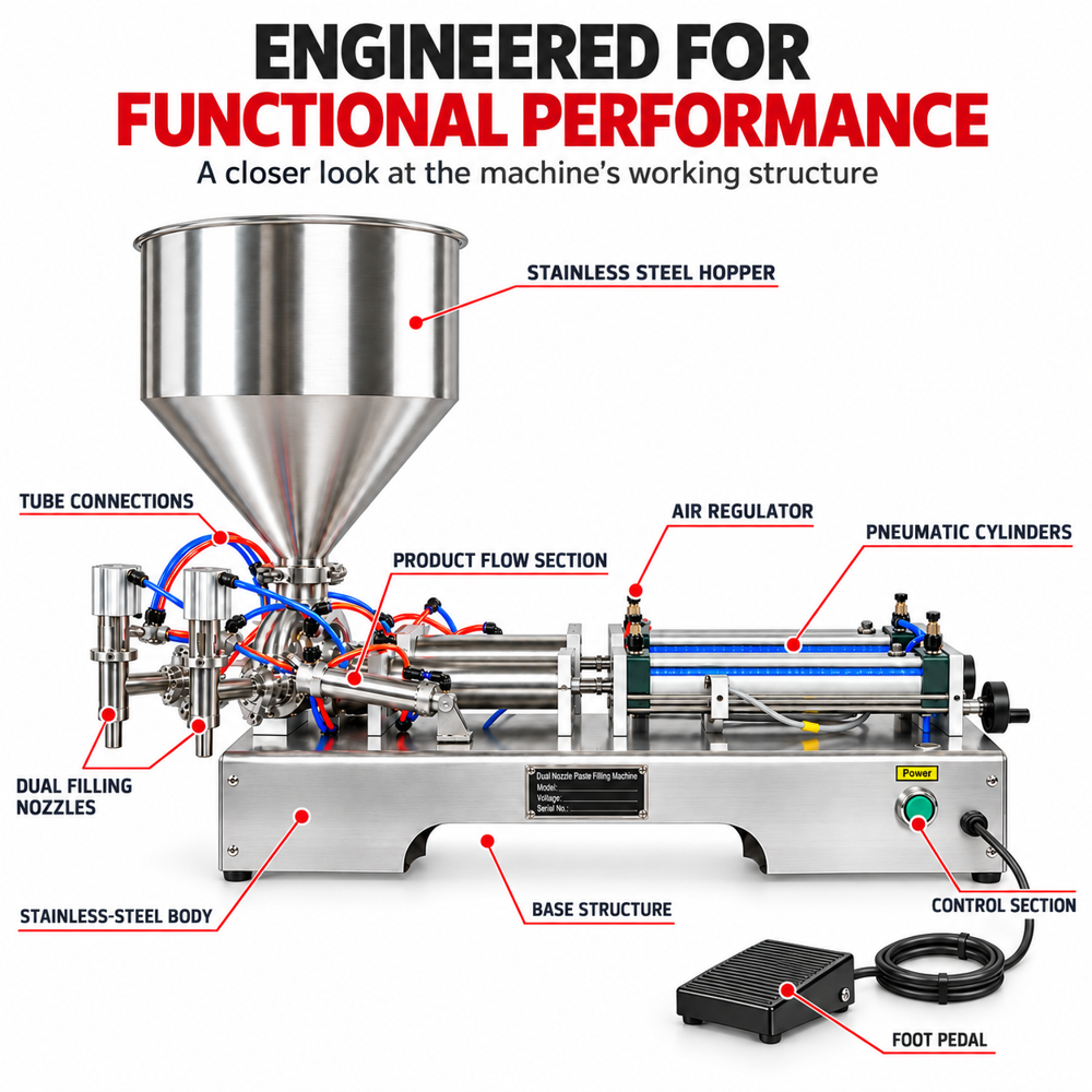Paste Filler Machine Double Head Pneumatic